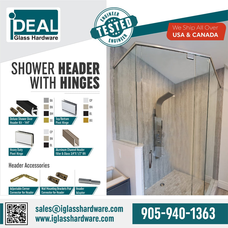 IHEADER144BA/BN/BL/BG-Kit Ideal Aluminum Deluxe Shower Door Header Kit - (12ft)144inch
