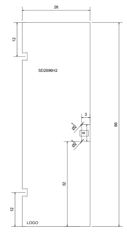 ISD2696H2 Shower Door 26"x 96" With 2 Holes Tempered