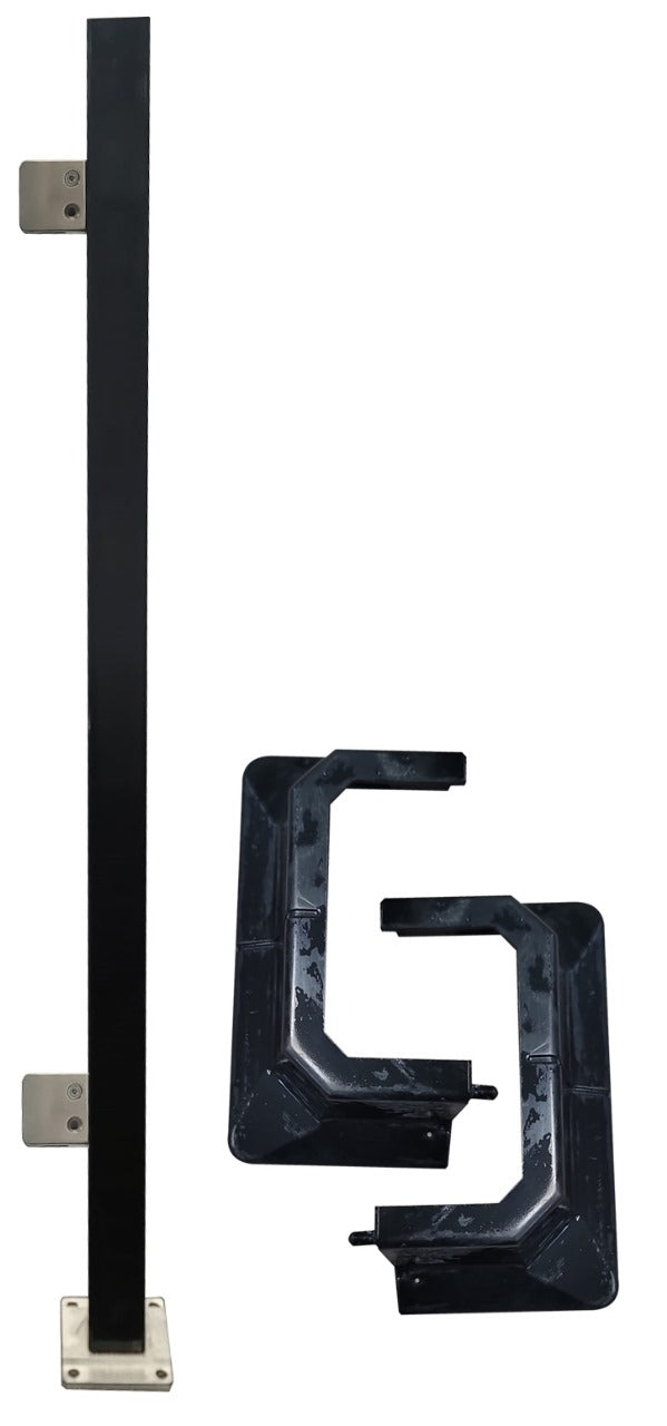 IPSQ2242EALUBL 黑色方形 2"x 2" 铝柱高 - 42" 端，带 2 个用于 10mm 玻璃的夹子