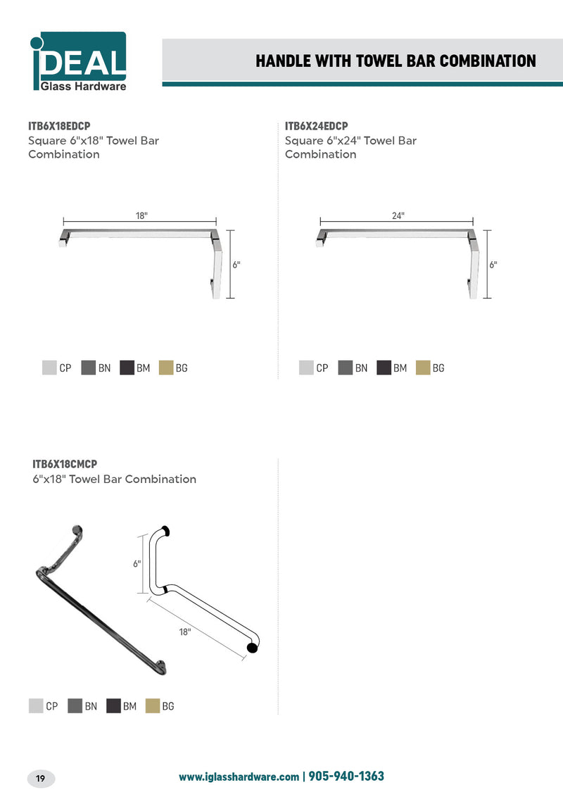 ITB6X18CMCP/BN/BM/BG/PN Ideal Round 6"x18" Towel Bar Combination With Metal Washer
