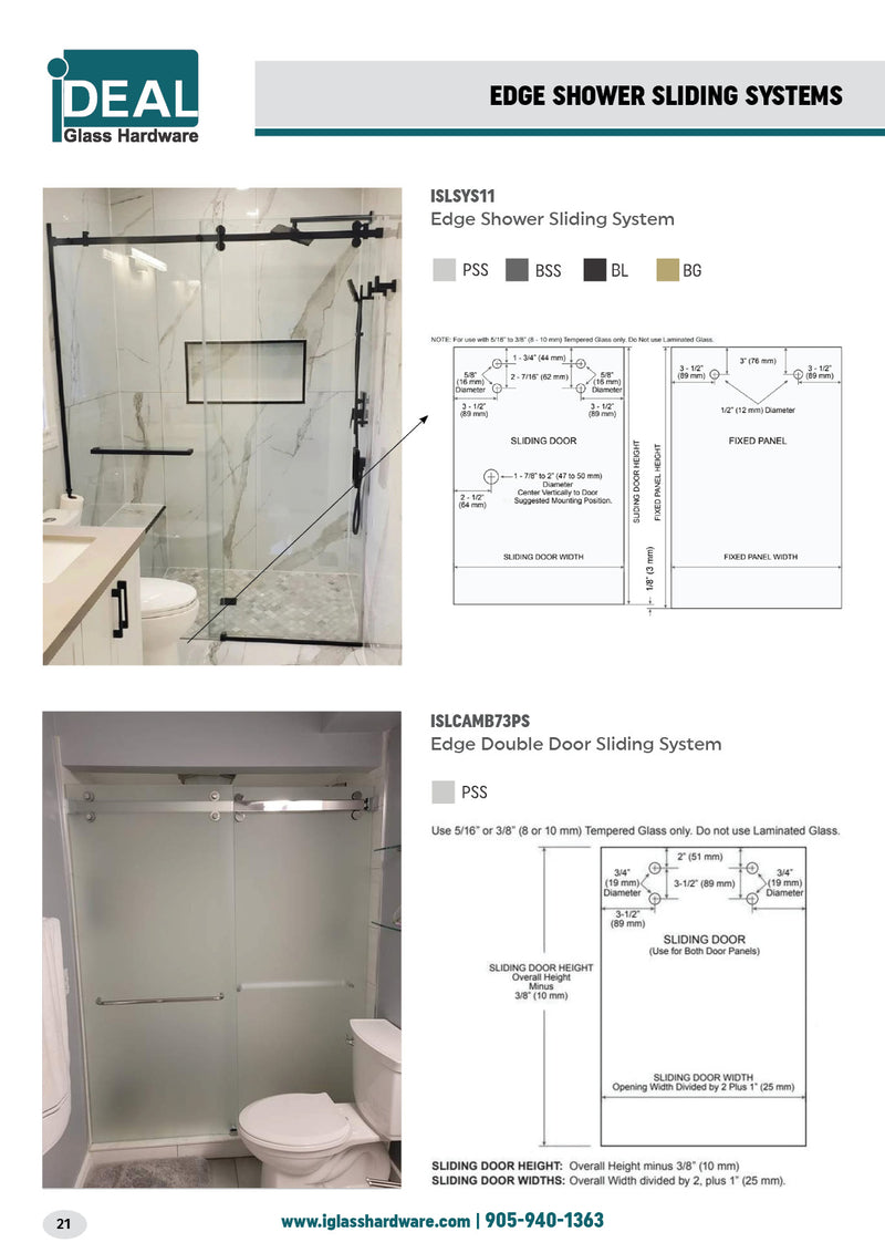 ISLSYS11BSS Brushed Stainless Steel Edge Shower Sliding System