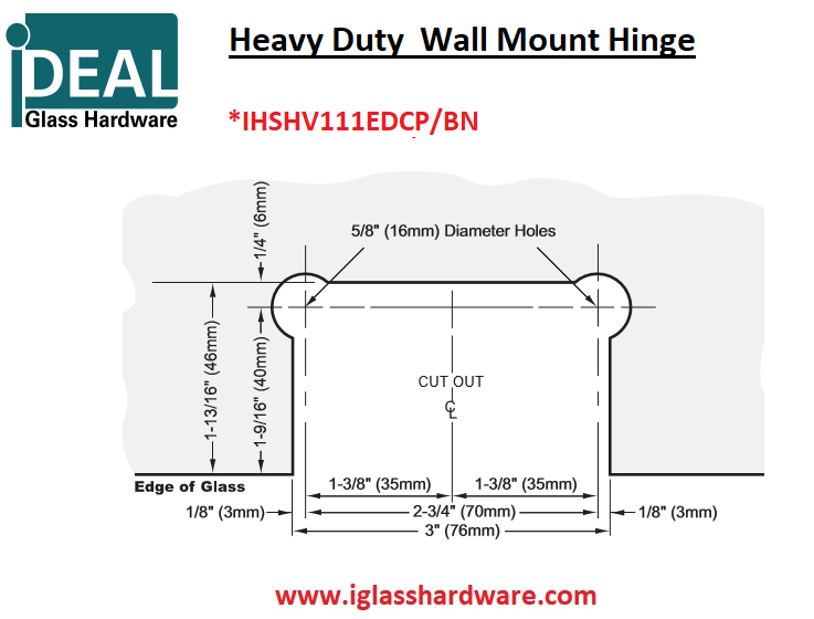 H-ISHV111EDBG/BN/CP/BM 重型墙壁转玻璃铰链（H 板）