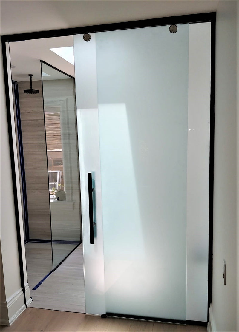 ISLTOPM01BL Matte Black Top Hung Single Door Sliding For Glass Doors  3/8"-1/2" Glass