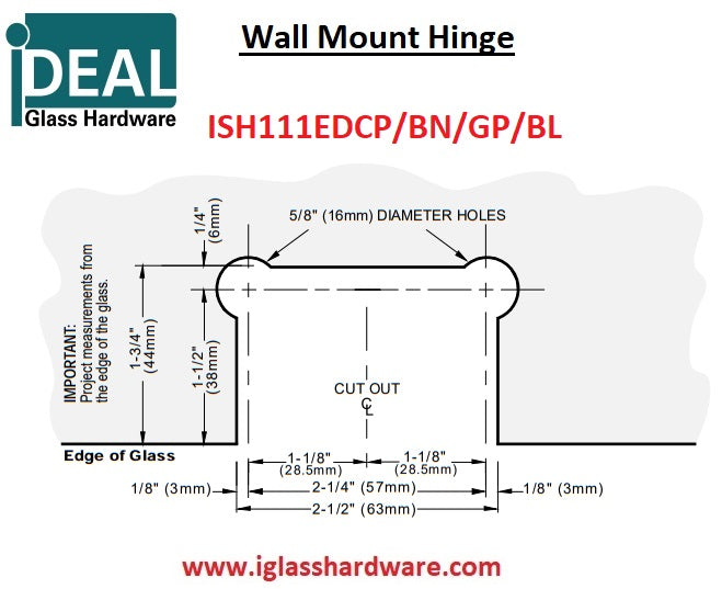 ISHA111EDCP Bisagra cromada ajustable de pared a vidrio (placa completa)
