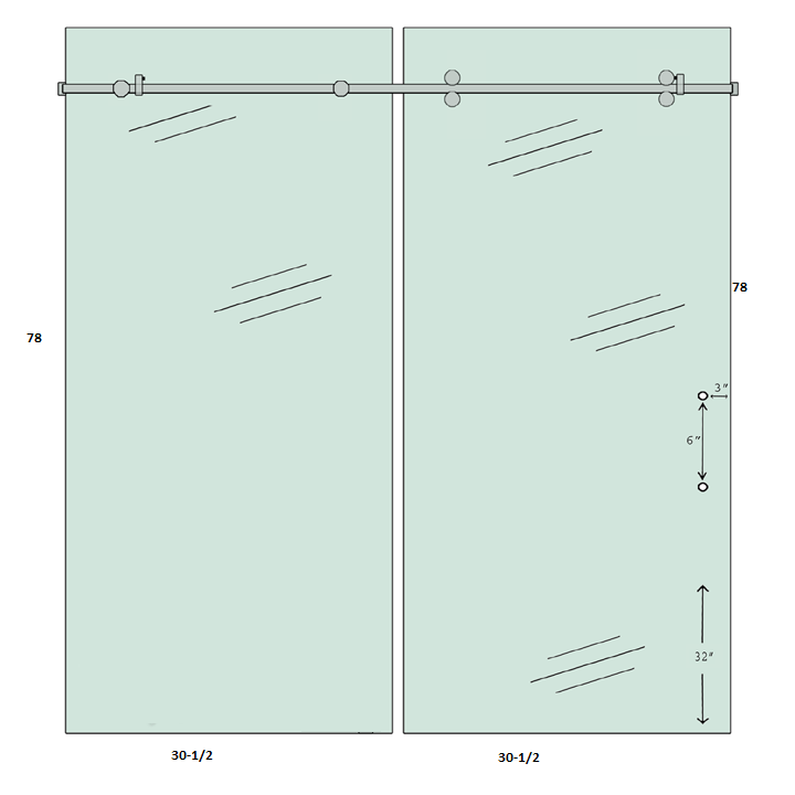 ISDSL6078H2 Sliding Shower Door Set 60"x 78" With 2 Holes Tempered