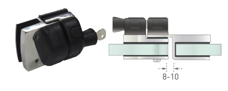 ISSPFGL180MGKBL 黑色 180 度常规闩锁玻璃对玻璃带钥匙 SS316