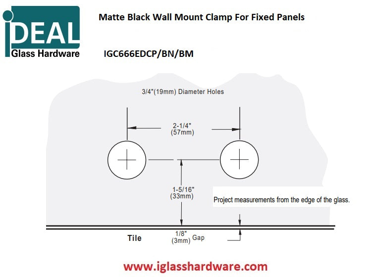 IGC666EDCP/BN/BM/BG Abrazadera de panel fijo de pared a vidrio con desplazamiento cuadrado