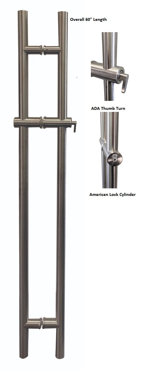 IGHLP60X60BS Brushed Stainless 60" Overall Ladder Style Handle With American Lock Cylinder