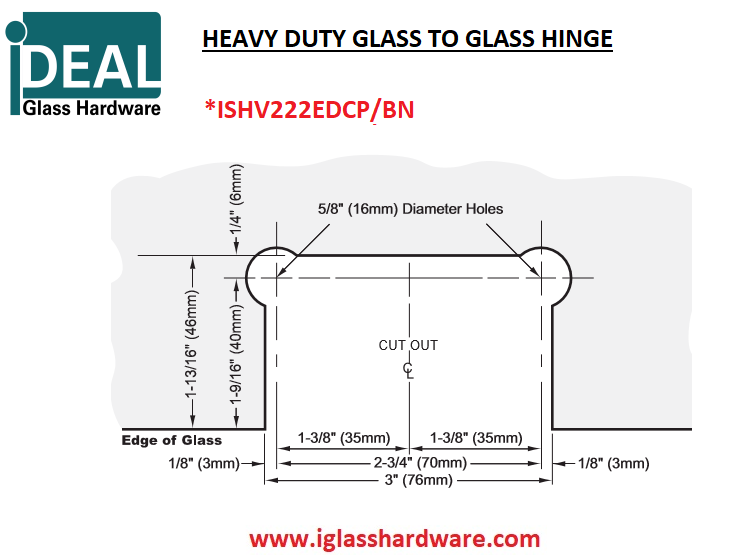 ISHV222EDBN/BM/BG/CP 拉丝镍重型玻璃对玻璃 180 度铰链