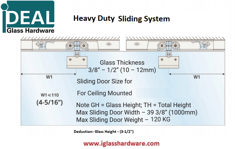 ISLTOPM120SA Satin Anodized Top Hung Single Glass Door Sliding For 3/8"-1/2" glass